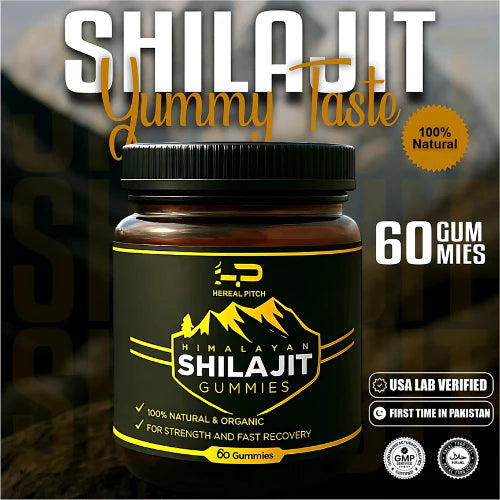 Shilajit Gummies - Natural energy booster with 60 gummies for strength and vitality. 100% natural, tasty chewable supplement.